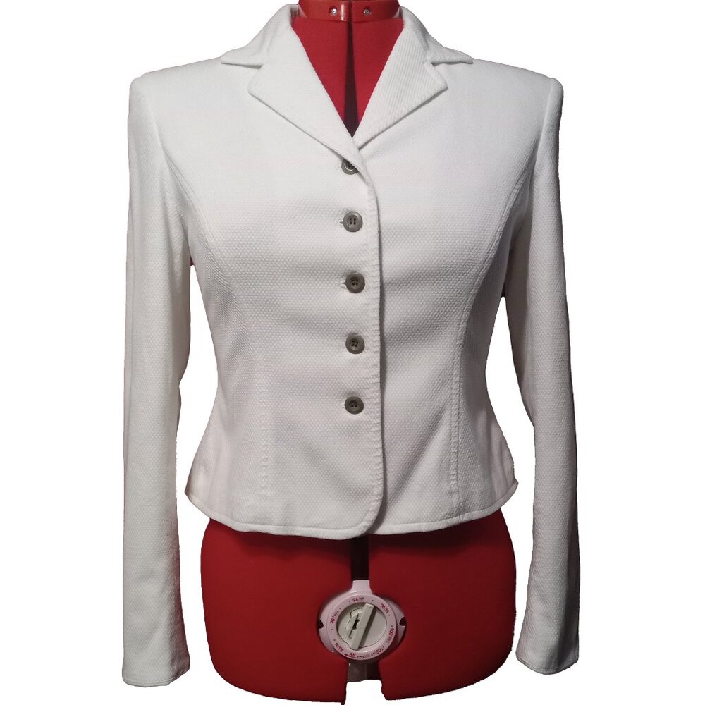 Jones New York Petite White Stretch Waffle Weave Blazer Jacket US 4P